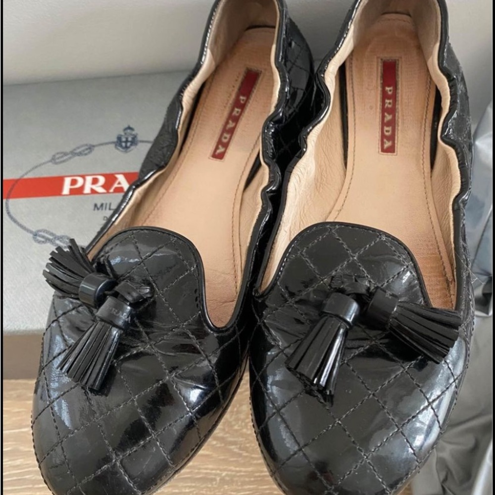 Prada Black Quilted Tassel Loafers